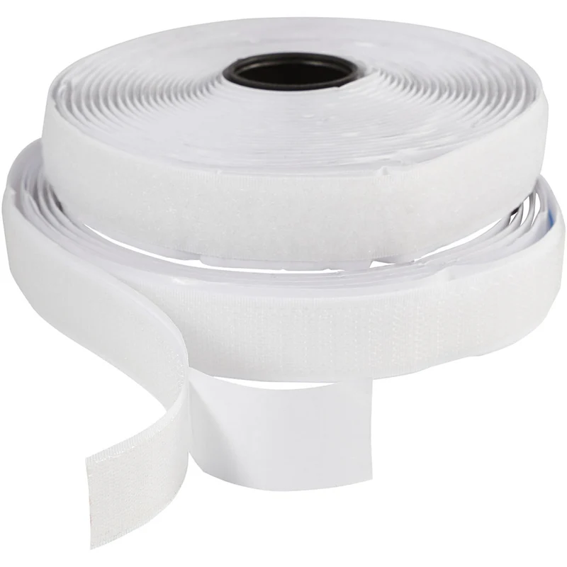 Klettband Haken & Ösen, selbstklebend, B 20 mm, Weiß, 5 m/ 1 Rolle [HOB-41020]