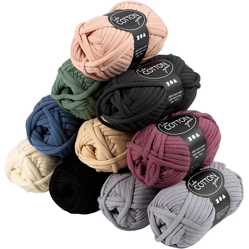 Baumwoll-Schlauchgarn, L 45 M, Farbe kann variieren , Sortierte Farben, 10x100 g/ 1 Pck [HOB-425000]