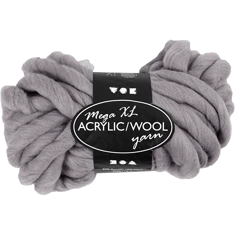 XL-Chunky-Garn aus Polyacryl/Wolle, L 15 M, Größe mega, Grau, 300 g/ 1 Knäuel [HOB-42168]