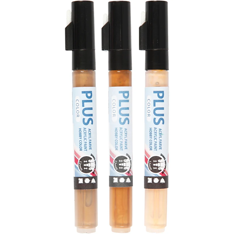 Plus Color Marker, L 14,5 cm, Strichstärke 1-2 mm, Hellbeige, Gold, Sienna, 5,5 ml, 3 Stk/ 1 Pck [HOB-39899]