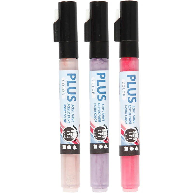 Plus Color Marker, L 14,5 cm, Strichstärke 1-2 mm, Fuchsia, Staubrosé, Dunkelviolett, 5,5 ml, 3 Stk/ 1 Pck [HOB-39895]