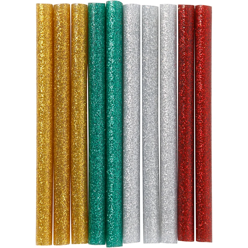 Klebesticks Mini, L 10 cm, D 7 mm, Glitter, Gold, Grün, Rot, Silber, 10 Stk/ 1 Pck [HOB-39137]