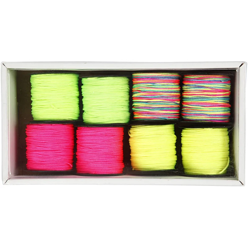 Macramé-Kordel, Dicke 1 mm, Neongrün, Neonpink, Neongelb, Neonmix, 8x28 m/ 1 Pck [HOB-41724]