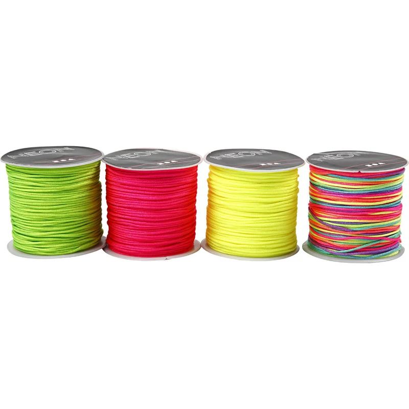 Macramé-Kordel, Dicke 1 mm, Neongrün, Neonpink, Neongelb, Neonmix, 8x28 m/ 1 Pck [HOB-41724]