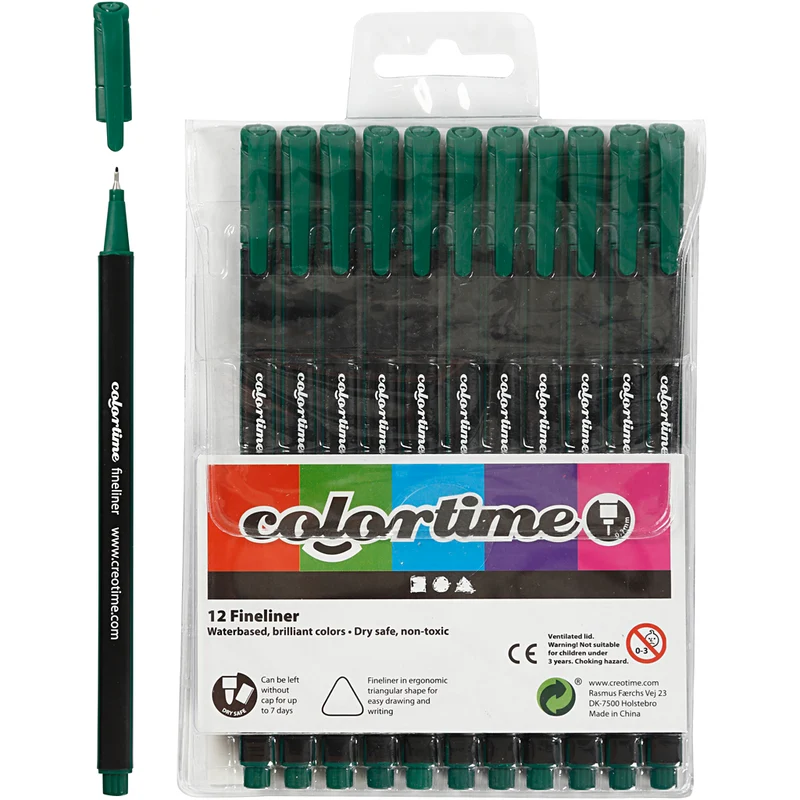 Colortime Fineliner Filzstifte, Strichstärke 0,6-0,7 mm, Dunkelgrün, 12 Stk/ 1 Pck [HOB-373654]
