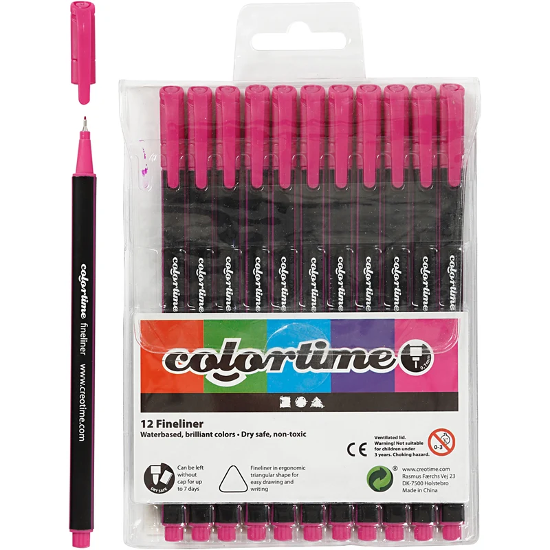 Colortime Fineliner Filzstifte, Strichstärke 0,6-0,7 mm, Zyklam, 12 Stk/ 1 Pck [HOB-373641]