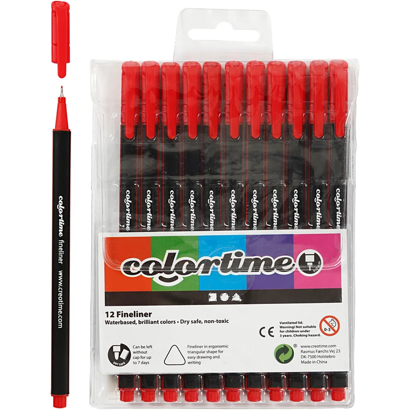 Colortime Fineliner Filzstifte, Strichstärke 0,6-0,7 mm, Rot, 12 Stk/ 1 Pck [HOB-373640]