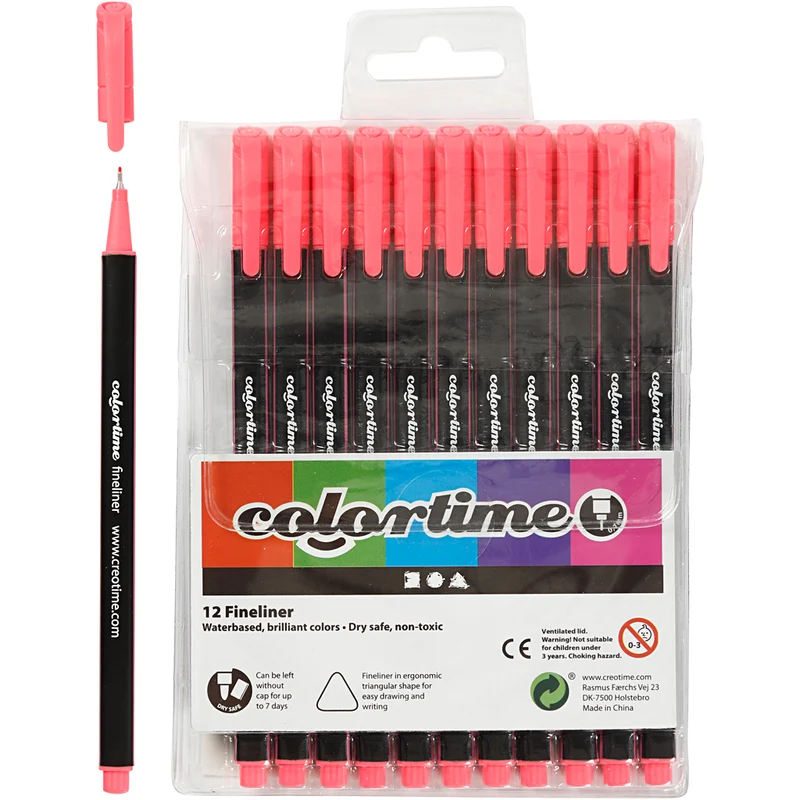 Colortime Fineliner Filzstifte, Strichstärke 0,6-0,7 mm, Pink, 12 Stk/ 1 Pck [HOB-373639]