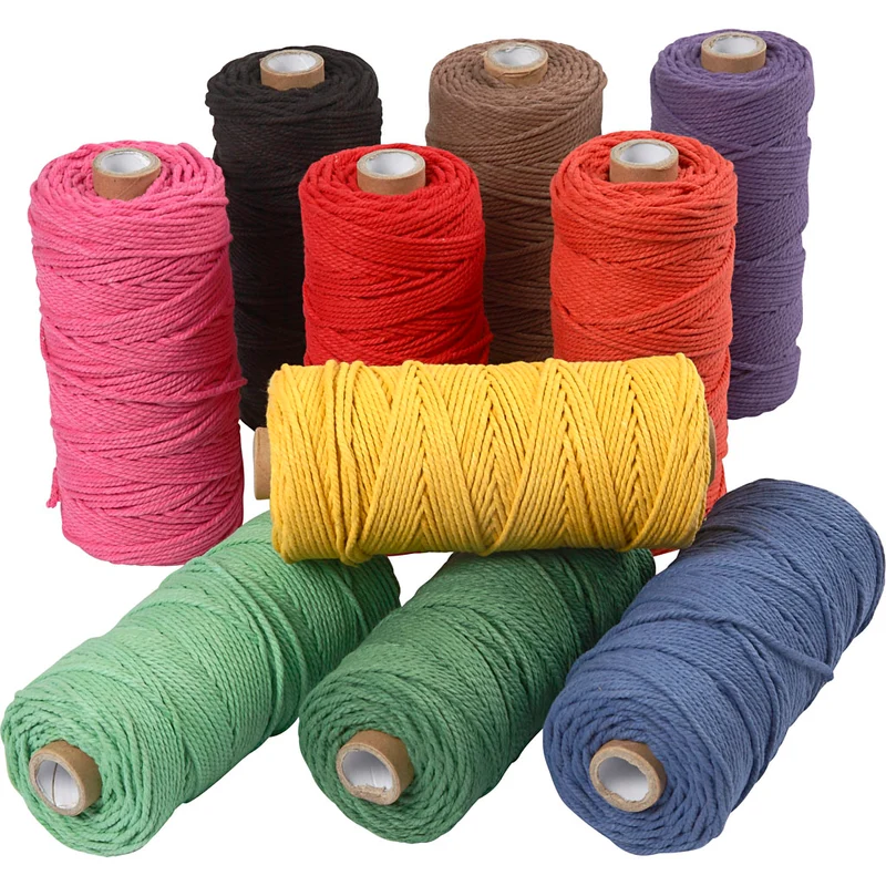 Macramé-Kordel, L 100 M, Dicke 2 mm, Dicke Qualität 12/36, Kräftige Farben, 10x225 g/ 1 Pck [HOB-41555]