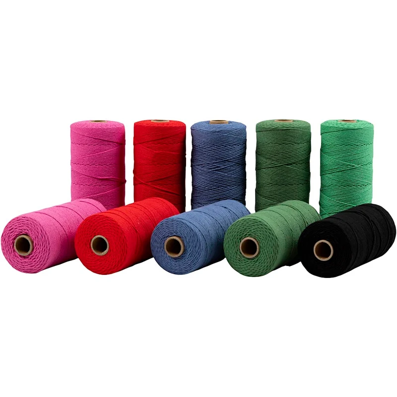 Macramé-Kordel, L 315 M, Dicke 1 mm, Dünne Qualität 12/12, Kräftige Farben, 10x220 g/ 1 Pck [HOB-41525]