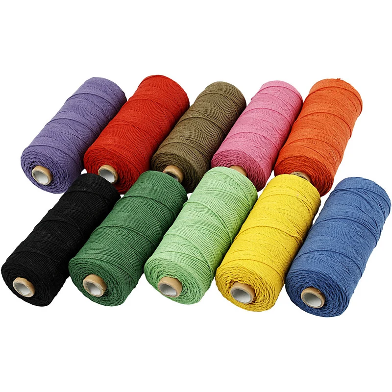 Macramé-Kordel, L 315 M, Dicke 1 mm, Dünne Qualität 12/12, Kräftige Farben, 10x220 g/ 1 Pck [HOB-41525]