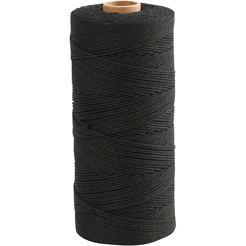 Macramé-Kordel, L 315 M, Dicke 1 mm, Dünne Qualität 12/12, Schwarz, 220 g/ 1 Knäuel [HOB-41520]