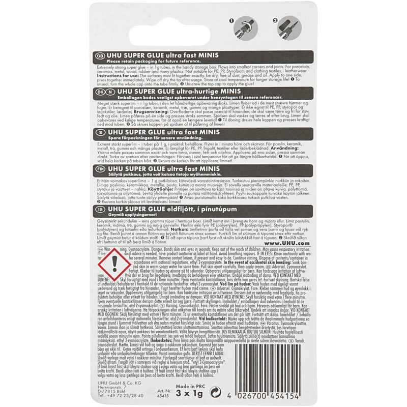 UHU Sekundenkleber, 3x1 g/ 1 Pck [HOB-39072]