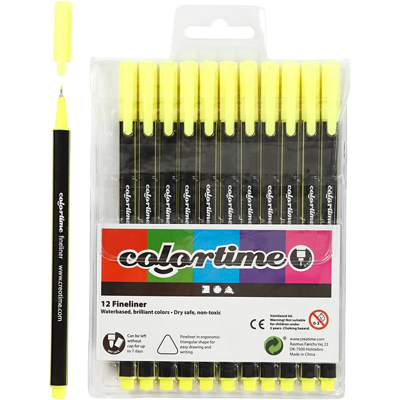 Colortime Fineliner Filzstifte, Strichstärke 0,6-0,7 mm, Gelb, 12 Stk/ 1 Pck [HOB-373637]