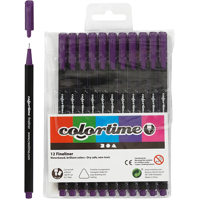 Colortime Fineliner Filzstifte, Strichstärke 0,6-0,7 mm, Flieder, 12 Stk/ 1 Pck [HOB-373636]