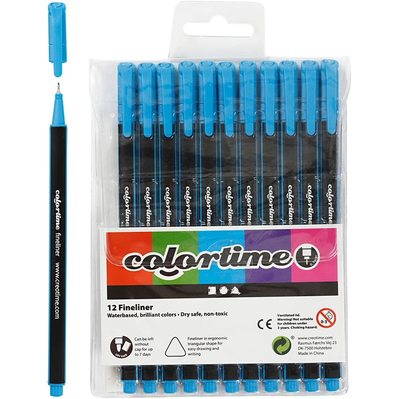 Colortime Fineliner Filzstifte, Strichstärke 0,6-0,7 mm, Hellblau, 12 Stk/ 1 Pck [HOB-373635]