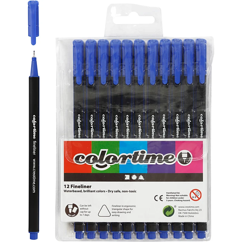 Colortime Fineliner Filzstifte, Strichstärke 0,6-0,7 mm, Dunkelblau, 12 Stk/ 1 Pck [HOB-373634]