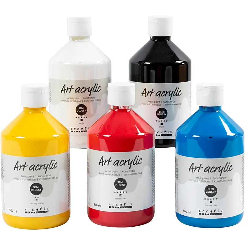Acrylfarben, Mattglänzend, Primärfarben, 5x500 ml/ 1 Pck [HOB-35401]