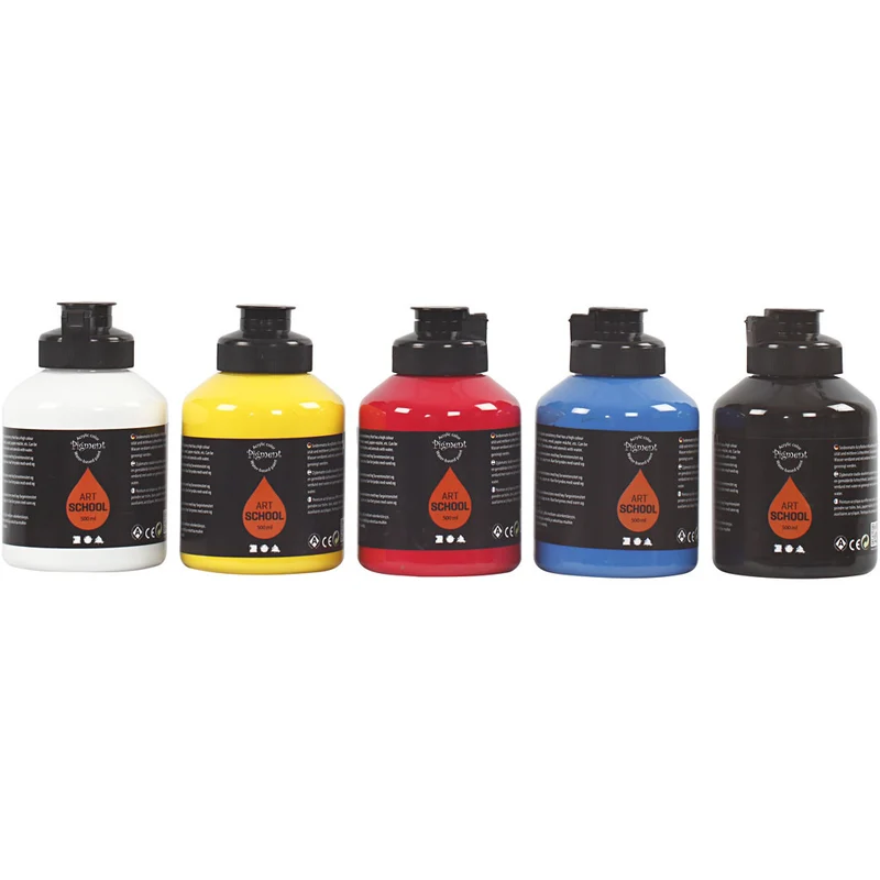 Acrylfarben, Mattglänzend, Primärfarben, 5x500 ml/ 1 Pck [HOB-35401]