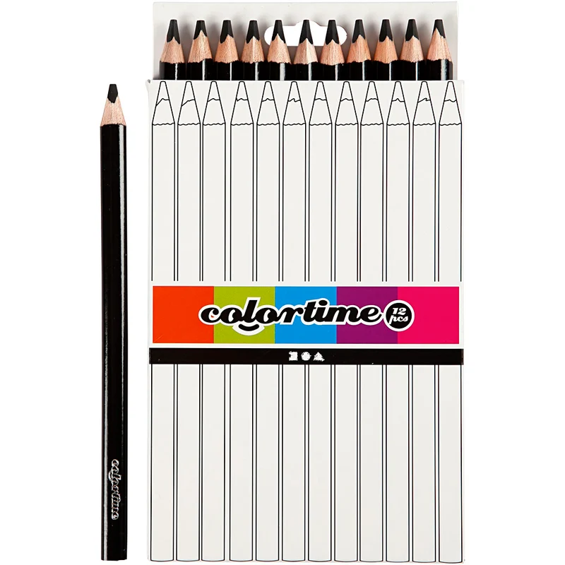 Colortime Buntstifte, L 17,45 cm, Mine 5 mm, JUMBO, Schwarz, 12 Stk/ 1 Pck [HOB-38181]