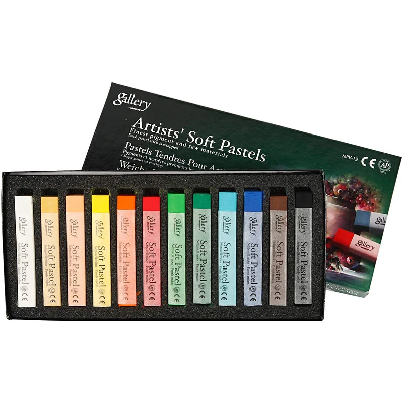 Gallery Weiche Pastellkreide, L 6,5 cm, Dicke 10 mm, Sortierte Farben, 12 Stk/ 1 Pck [HOB-38164]