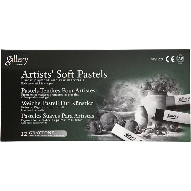 Gallery Weiche Pastellkreide, L 6,5 cm, Dicke 10 mm, Harmonie in Schwarz-Weiß, 12 Stk/ 1 Pck [HOB-38160]