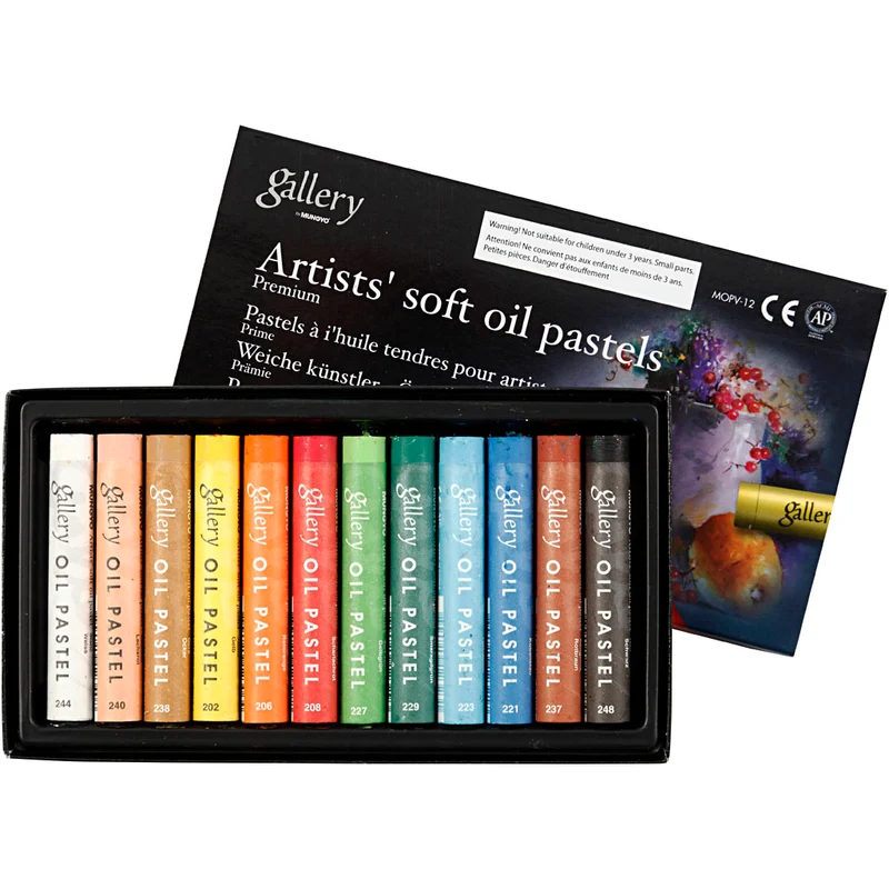 Gallery Ölpastellkreide Premium, L 7 cm, Dicke 10 mm, Sortierte Farben, 12 Stk/ 1 Pck [HOB-38152]