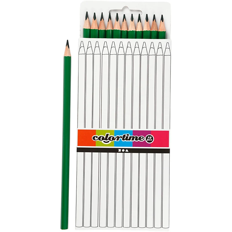 Colortime Buntstifte, L 17 cm, Mine 3 mm, Grün, 12 Stk/ 1 Pck [HOB-38579]