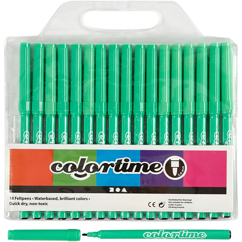 Colortime Filzstifte, Hellgrün, Strichstärke 2 mm, 18 Stk/ 1 Pck [HOB-373535]