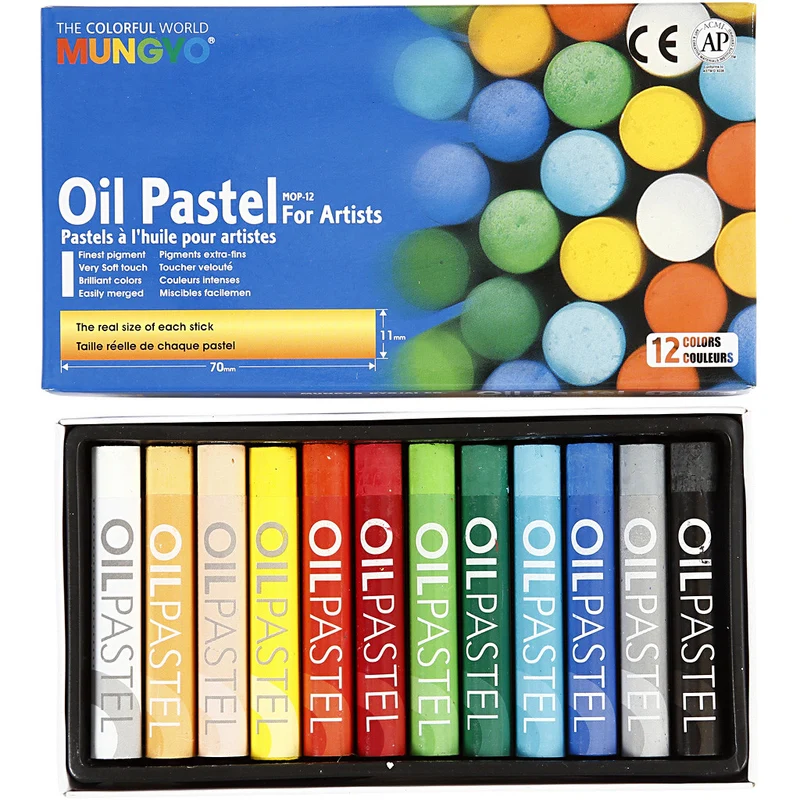 Mungyo Ölpastellfarben, L 7 cm, Dicke 11 mm, Sortierte Farben, 12 Stk/ 1 Pck [HOB-38142]