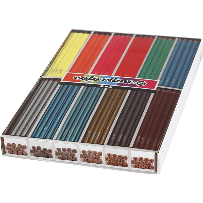 Colortime Buntstifte, L 17,45 cm, Mine 3 mm, Metallic-Farben, Neonfarben, 144 Stk/ 1 Pck [HOB-38098]