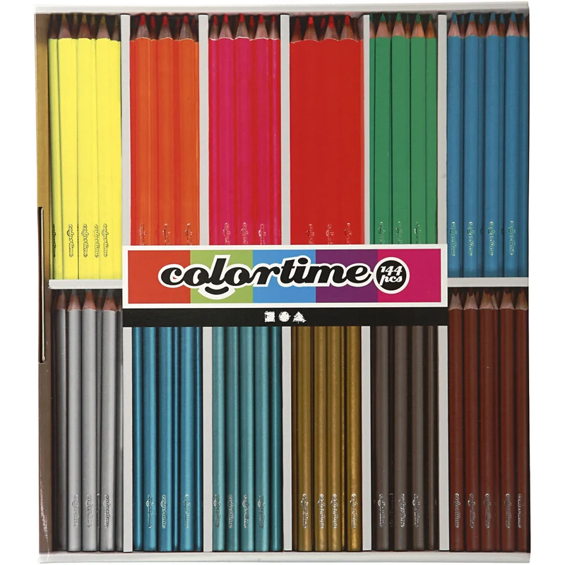 Colortime Buntstifte, L 17,45 cm, Mine 3 mm, Metallic-Farben, Neonfarben, 144 Stk/ 1 Pck [HOB-38098]