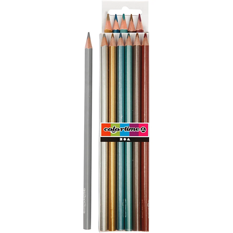 Colortime Buntstifte, L 17,45 cm, Mine 3 mm, Metallic-Farben, 6 Stk/ 1 Pck [HOB-38097]