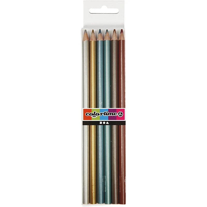 Colortime Buntstifte, L 17,45 cm, Mine 3 mm, Metallic-Farben, 6 Stk/ 1 Pck [HOB-38097]