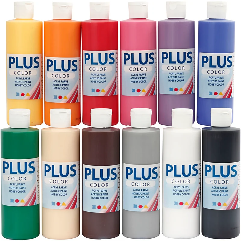 Plus Color Bastelfarbe, Standard-Farben, 12x250 ml/ 1 Pck [HOB-39494]