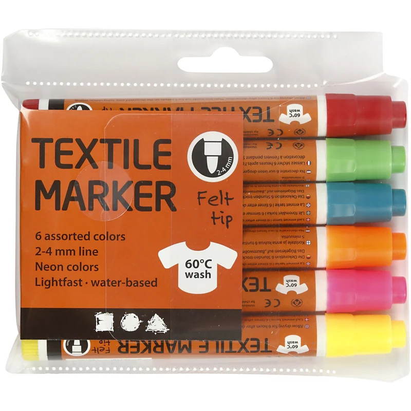 Stoffmalstifte, Strichstärke 2-4 mm, Neonfarben, 6 Stk/ 1 Pck [HOB-34835]