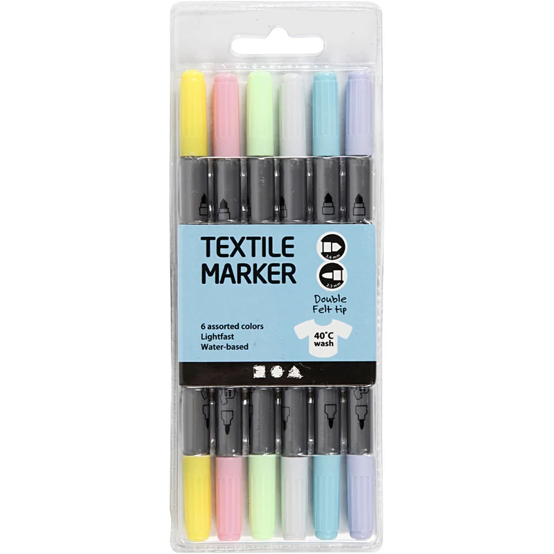 Textil-Marker, Strichstärke 2,3+3,6 mm, Pastellfarben, 6 Stk/ 1 Pck [HOB-34829]