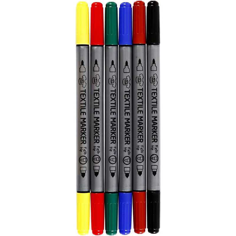 Textil-Marker, Strichstärke 2,3+3,6 mm, Standard-Farben, 6 Stk/ 1 Pck [HOB-34819]