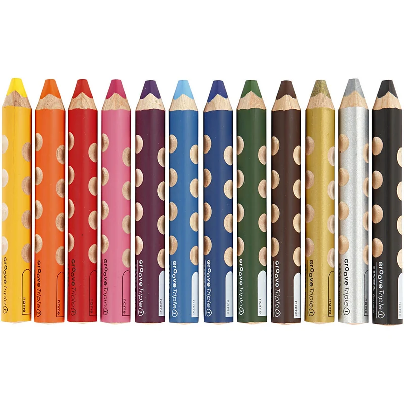 Groove Triple 1 Buntstifte, L 12 cm, Mine 10 mm, Sortierte Farben, 12 Stk/ 1 Pck [HOB-38514]