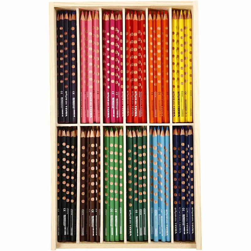 Groove Slim Buntstifte, L 18 cm, Mine 3,3 mm, Sortierte Farben, 12x12 Stk/ 1 Pck [HOB-38508]