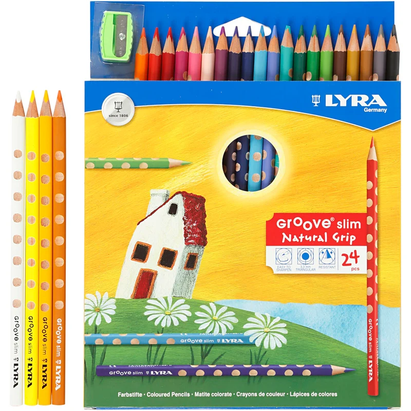 Groove Slim Buntstifte, L 18 cm, Mine 3,3 mm, Sortierte Farben, 24 Stk/ 1 Pck [HOB-38506]