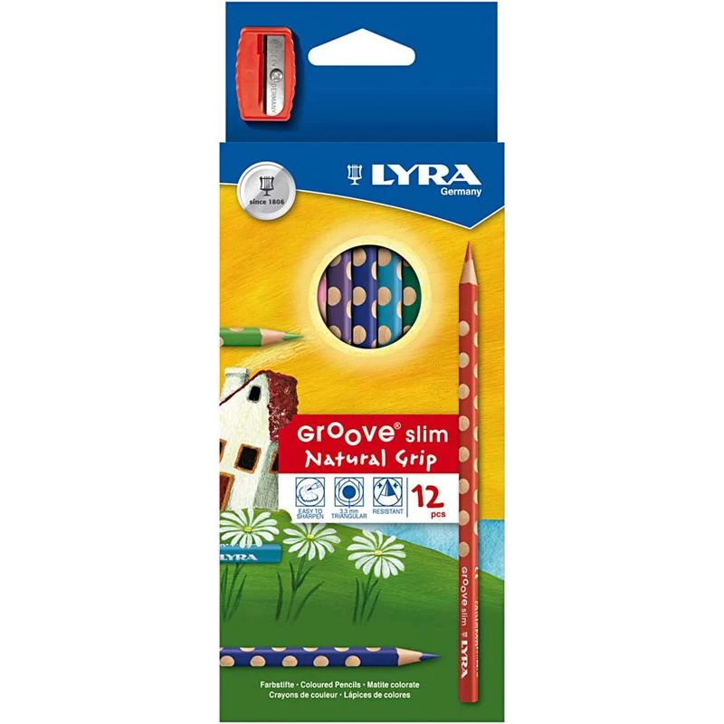 Groove Slim Buntstifte, L 18 cm, Mine 3,3 mm, Sortierte Farben, 12 Stk/ 1 Pck [HOB-38505]