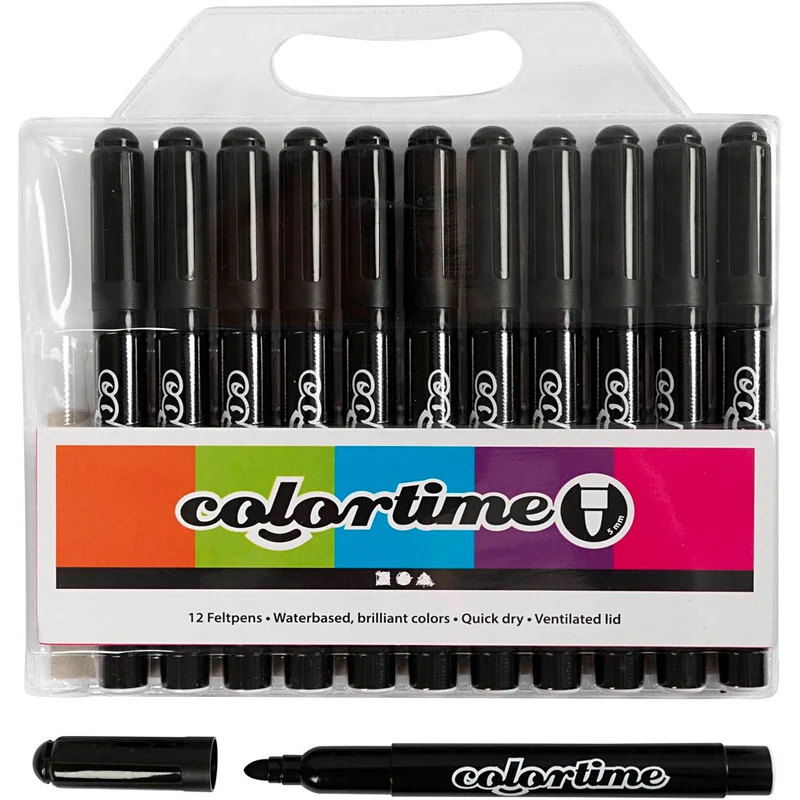 Colortime Marker, Strichstärke 5 mm, Schwarz, 12 Stk/ 1 Pck [HOB-37331]