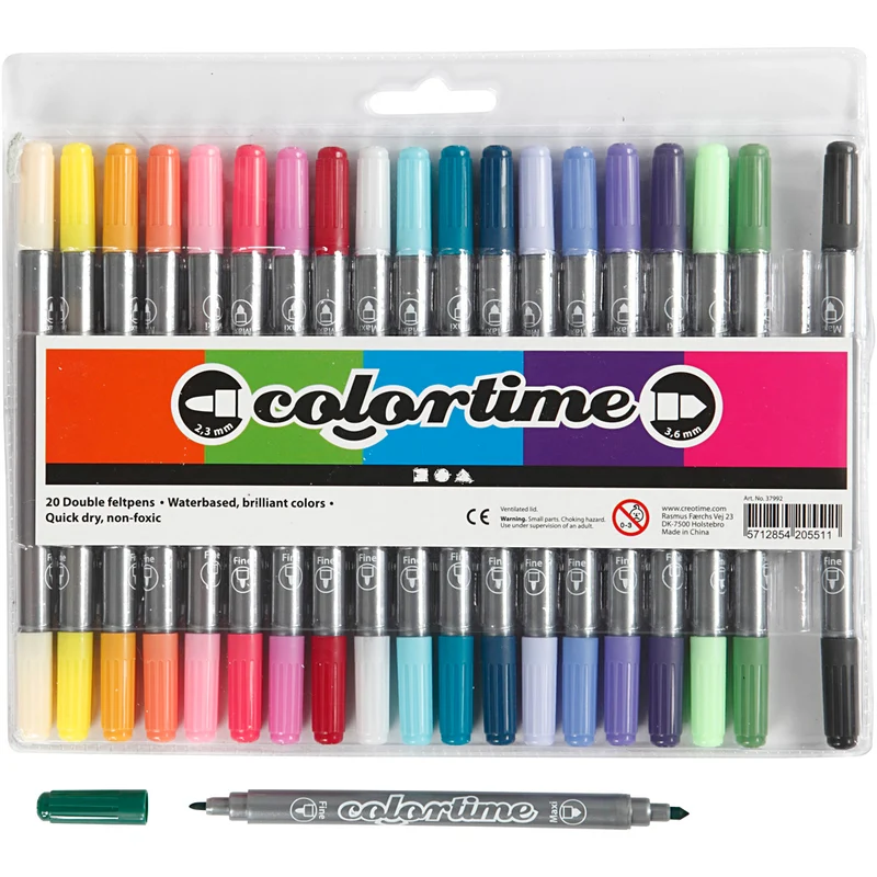 Colortime Dual-Filzstifte, Strichstärke 2,3+3,6 mm, Zusätzliche Farben, 20 Stk/ 1 Pck [HOB-37992]