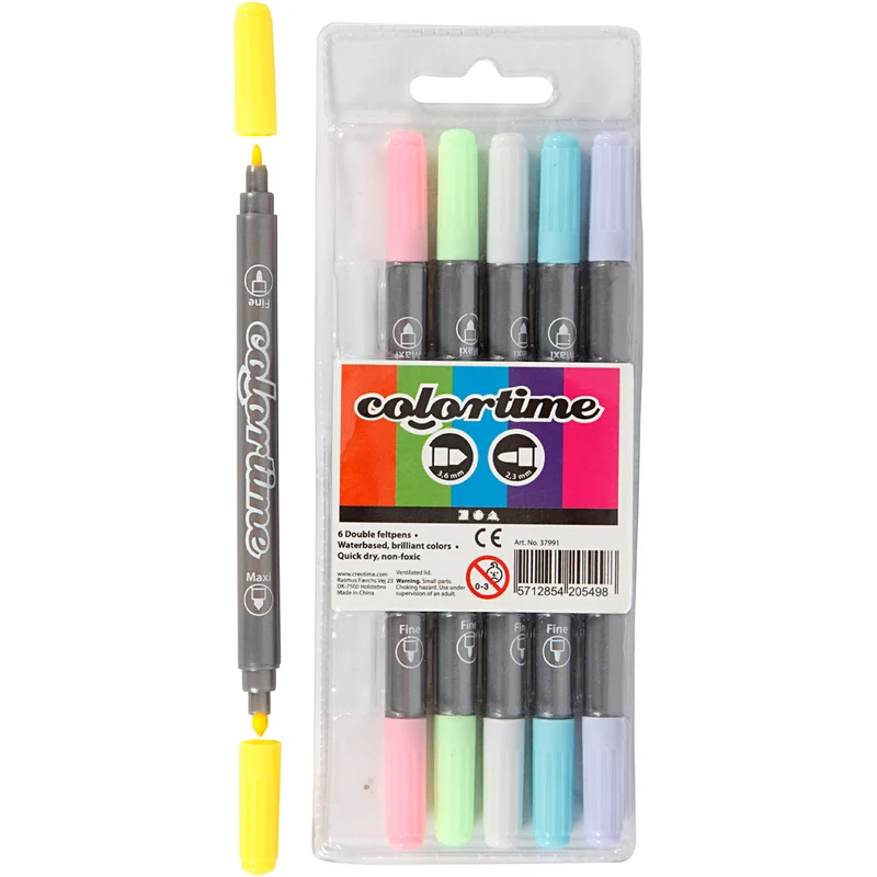 Colortime Dual-Filzstifte, Strichstärke 2,3+3,6 mm, Pastellfarben, 6 Stk/ 1 Pck [HOB-37991]
