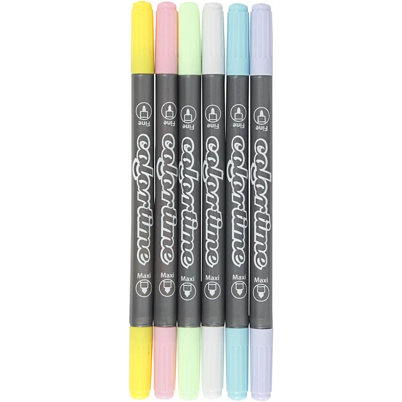 Colortime Dual-Filzstifte, Strichstärke 2,3+3,6 mm, Pastellfarben, 6 Stk/ 1 Pck [HOB-37991]