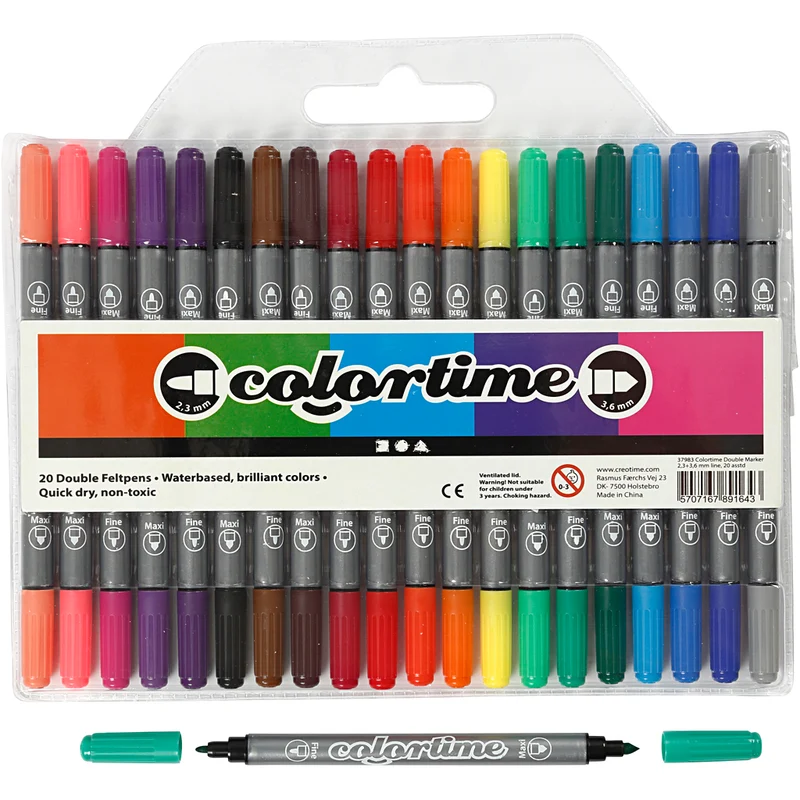 Colortime Dual-Filzstifte, Strichstärke 2,3+3,6 mm, Standard-Farben, 20 Stk/ 1 Pck [HOB-37983]
