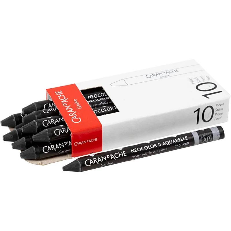 CARAN D’ACHE Neocolor II, L 10 cm, Dicke 8,5 mm, Black (009), 10 Stk/ 1 Pck [HOB-34051]