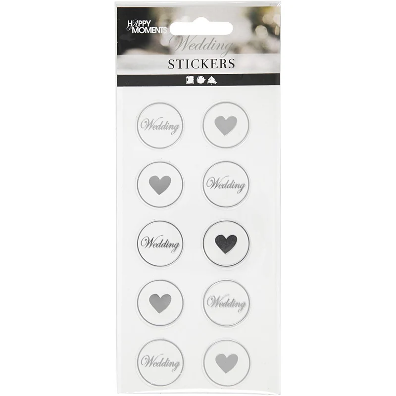 Sticker, Herz-Hochzeit, D 25 mm, Blatt 7,8x15,5 cm, Schwarz, 2 Bl. sort./ 1 Pck [HOB-28439]