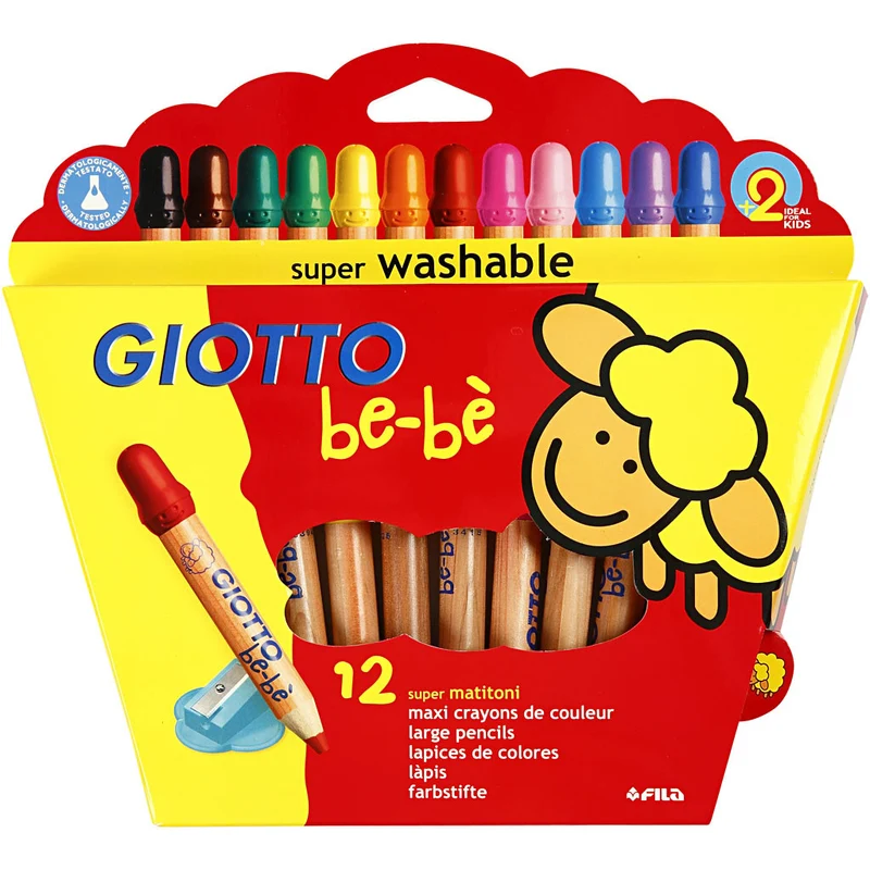 Buntstifte, L 10,5 cm, Dicke 13 mm, Mine 6 mm, Sortierte Farben, 12 Stk/ 1 Pck [HOB-37295]